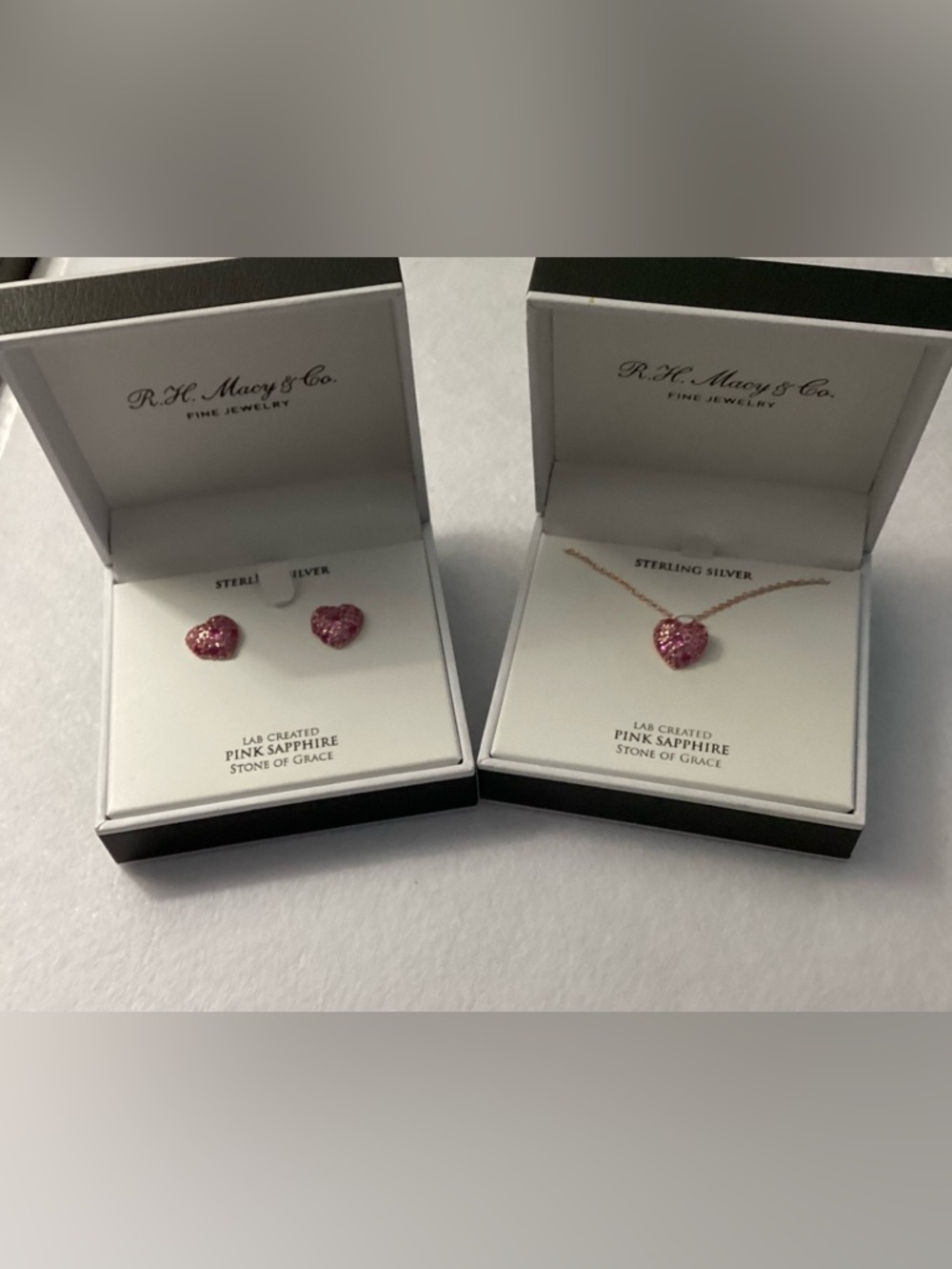 RH Macys Pink Sapphire Heart Necklace and Earrings Set - Picture 2 of 13